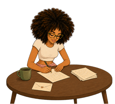 Ilustração do diário: mulher escrevendo à mesa